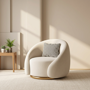 Fauteuil pivotant Boucle de conception italienne en gros, fauteuil lounge asymétrique moderne avec base métallique et tissu écologique pour salon et centre commercial - Product Image 2