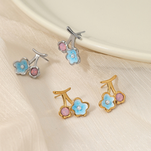 CLIORO Fashion Trendy Flower Stainless Steel <strong>Earrings</strong> Trendy Gold Plated Colorful Flower Enamel Stud <strong>Earrings</strong> Jewelry For Women - Product Image 2