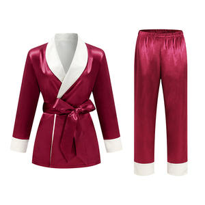 Ropa de dormir elegante de 2 piezas de satén y terciopelo para mujer, ropa de dormir con cinturón <span class=keywords><strong>Rojo</strong></span> navideño para pijamas de invierno - Product Image 6