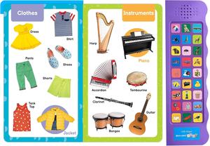 Livre sonore personnalisé Premiers mots 27 boutons à presser pour entendre des sons d'objets courants (ballon, chien, bus) Pages en carton interactives OEM - Product Image 3