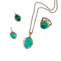 Kalung Liontin Parabola Hijau Mint Berlian Karat Tinggi Model Sarang Burung Retro, Cincin Berlian Merah Mawar, dan Set Batu Permata Warna-warni