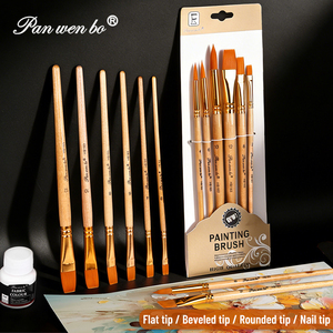Juego de pinceles de arte profesional Panwenbo, 6 uds., pinceles de pintura personalizados acrílicos de pelo de nailon con mango de madera de pico plano - Product Image 3