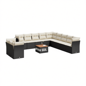 Set Divano da Giardino in Rattan Nero con Cuscini, 10+ Posti, Arredamento da Esterno dal Design Contemporaneo - Product Image 1