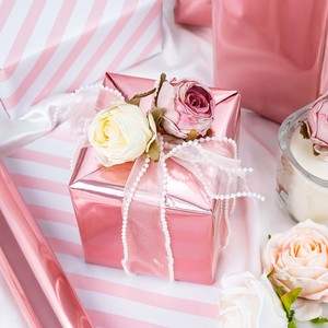 <b>Pink</b> Wrapping Paper Roll Reversible - 17 In X 32.8 Ft(46.5 sq.ft.) Metallic <b>Pink</b> and Stripe Design Gift <b>Wrap</b> - Product Image 1