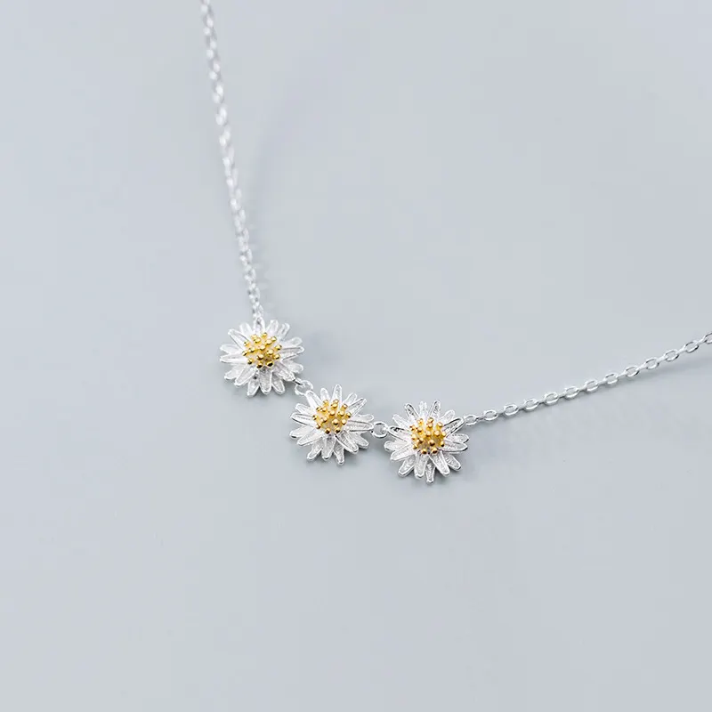S925 colar de prata, gargantilha pingente de flores margarida, bonito, para moças, presentes, joias