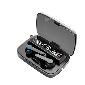 M19 earbud Bluetooth 5.1 Stereo 9D, Earphone tahan air dengan pengurang kebisingan, Headset nirkabel M19 TWS dengan senter