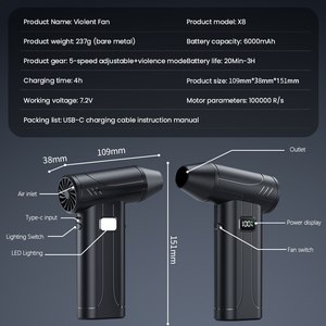 Multi-Functional Portable Rechargeable Wireless Bladeless <b>Fan</b> with <b>Light</b> 5-Speed for Car Outdoor & RV Use - Product Image 2