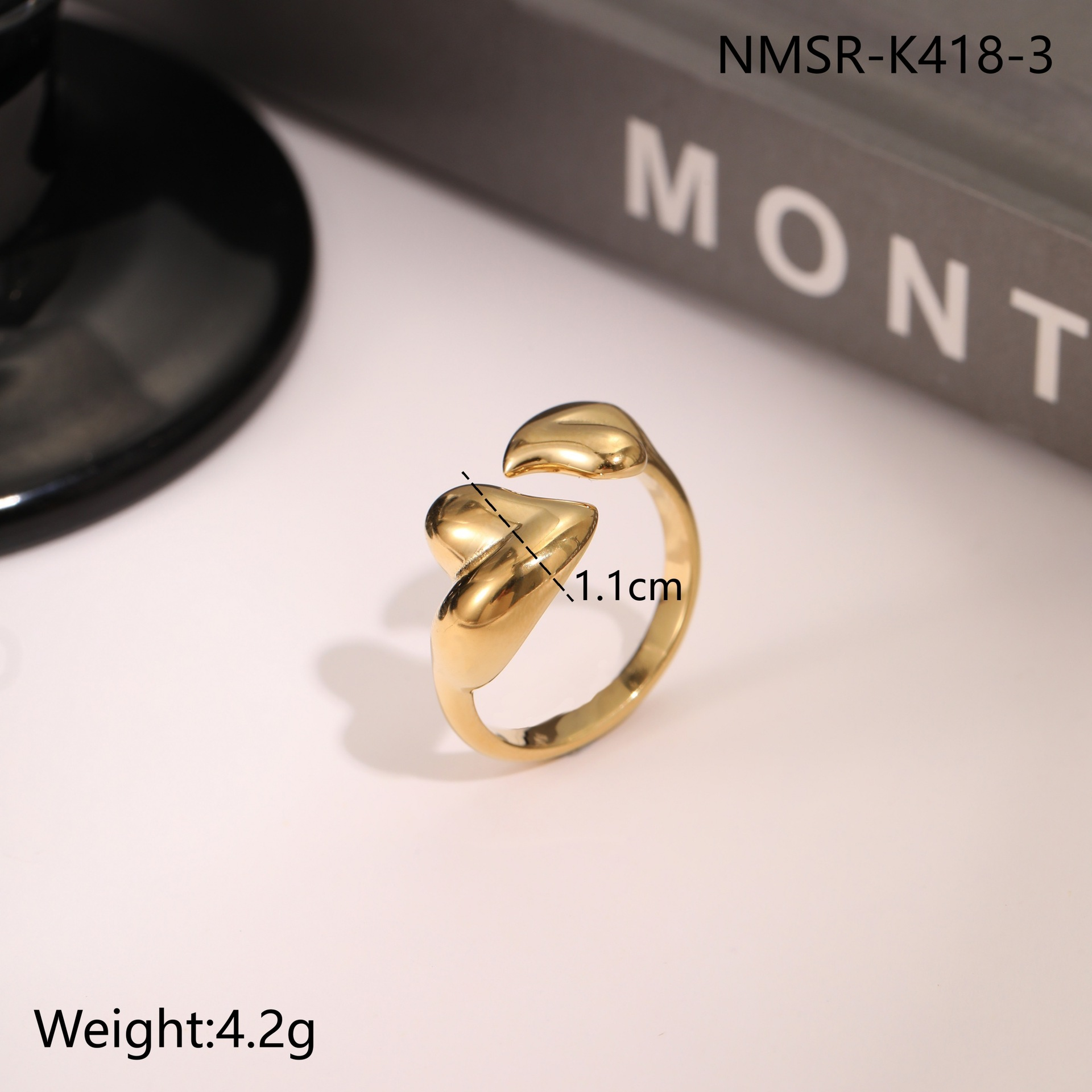 NMSR-K418-3 Bague grand coeur dorée