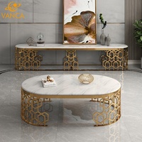 Table basse ovale en pierre de luxe crème - Style italien haut de gamme en marbre pour salon - Usage domestique