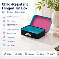 Boîte en métal à charnière résistante aux enfants, personnalisée, avec fermeture en acier inoxydable pour l'emballage de tabac et d'herbes, étui CR durable
