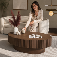 Table basse ovale en bois massif, design minimaliste moderne, rayée, pour salon, meubles de maison, écologique, durable, table à thé noire