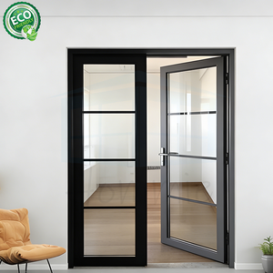 Puertas de Entrada de Aluminio Francesas para Villa, Resistentes al Viento, con Acabado de Vidrio, en Venta, Puerta Doble de Aluminio con Vidrio de Impacto Desigual - Product Image 6