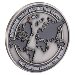 Moneda <span class=keywords><strong>de</strong></span> aleación <span class=keywords><strong>de</strong></span> zinc al por mayor, artesanal, personalizada, premium, con mapa del mundo esmaltado y grabado, moneda plateada para honor. - Product Image 2