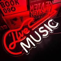Enseigne néon Rock : Silhouette de guitare électrique et chapeau de cowboy, avec graphisme typographique personnalisé, pour saloon, pub, lieux de musique live et lieux de rassemblement