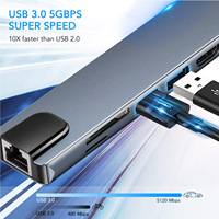 Station d'accueil USB Type-C 8-en-1 avec carte réseau, hub d'extension pour ordinateur portable, RJ45, TF, SD, compatible HDMI 4K pour extension d'écran