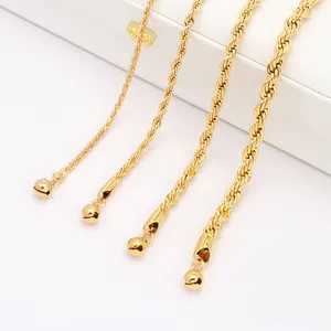 Jxx colar de bronze banhado a ouro 24k, joias de bronze de qualidade, corrente de corda banhada a ouro, pulseira para mulheres