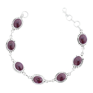 Bracelet à maillons en pierres précieuses ovales en grenat naturel, argent sterling 925, fait main, bijoux élégants vintage - Product Image 1