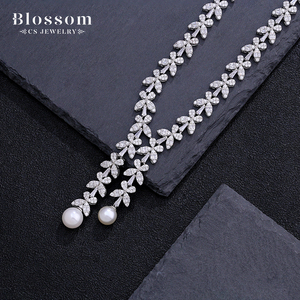 Blossom CS <span class=keywords><strong>Jewelry</strong></span> Factory Custom <span class=keywords><strong>Dubai</strong></span> 925 Sterling <span class=keywords><strong>Silver</strong></span> <span class=keywords><strong>Pearl</strong></span> Necklace Zirconia Bridal Wedding Fine <span class=keywords><strong>Jewelry</strong></span> Sets Para As Mulheres - Product Image 3