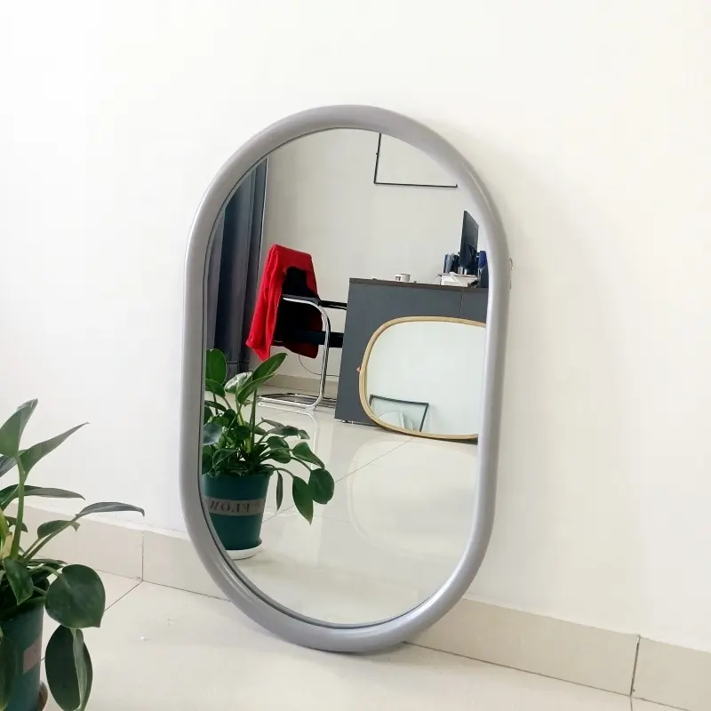 Espejo de pared ovalado de lujo con luz moderna personalizada para sala de estar, tocador de baño con marco de madera gris grande, espejo colgante para decoración de pared