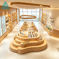 Comptoir de décoration moderne en bois avec éclairage LED, design sur mesure de luxe, solution tout-en-un pour magasin de blind boxes