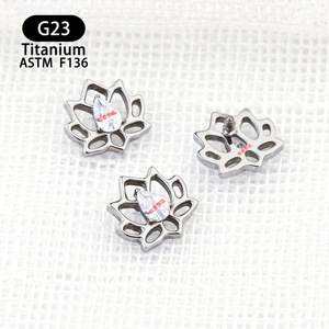<b>Titanium</b> Lotus <b>Stud</b> Earrings With Zircon Inlay 6.8mm ASTM F136 Everyday Wear - Product Image 3