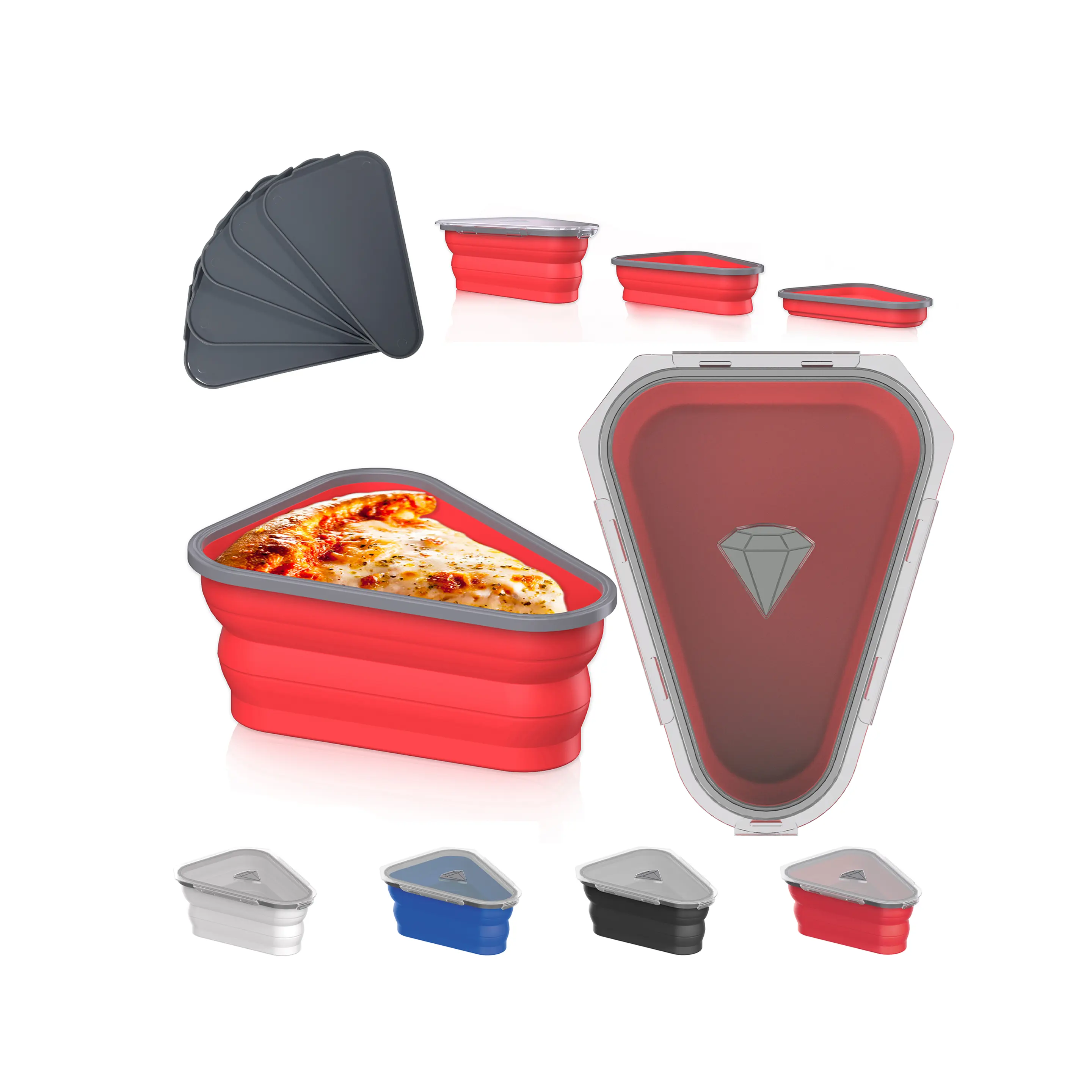 Proofing Pizza Shape Holder Bowl Slice Collapsible Silicone Plastic Reusable Pizza Storage Container With Lids And 5 Tray