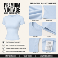 T-shirt court côtelé bleu poudré à col ras du cou, coupe ajustée, manches courtes, respirant, taille cintrée, style streetwear personnalisé OEM pour femme