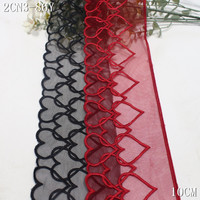 Valentijnsdag Hartpatroon Zwarte Kant Trim Rode Mesh Borduurwerk Kantstof 18cm Romantische Kant voor Lingerie BH Ondergoed Groothandel