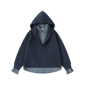 Sudadera con capucha para hombre, estilo vintage, de otoño-primavera, con efecto de dos piezas, cuello camisero, holgada, informal, tejida, antiarrugas, para exterior. - Product Image 4