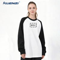 T-shirt pour femme Kuenzi personnalisé avec logo, col rond, manches raglan, 100% coton, 270 GSM, poids lourd, coupe ample, color-blocking