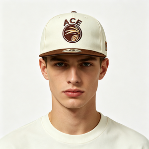 Casquette Snapback Homme Bicolore Crème Blanc Marron Été Décontractée Sportive Broderie 3D Logo Visière Plate Structurée Rétro Hip-Hop - Product Image 1