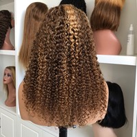 Perruque bouclée 180% Jerry Curl marron et blonde sans dentelle, modèle 13*4 4/27 JC Foreign Trade