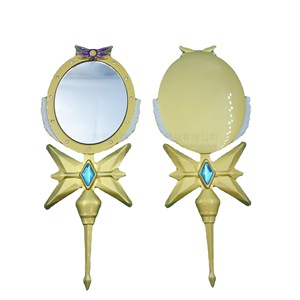 Metal Makeup <b>Mirror</b> Round Matte Gold Geometric Handle With Blue Gem Anime Theme Home Use - Product Image 5