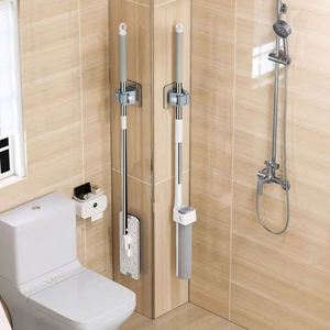 Waterproof <b>Wall</b>-Mounted Bathroom Storage Rack Traceless Mop Clip Broom Hanger Suction Hanging Pipe Rack with Mop Storage - Product Image 4