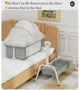 <span class=keywords><strong>Lit</strong></span> bébé multifonctionnel en métal avec mode berçant, réglage de la hauteur, moustiquaire et roulettes - Product Image 4
