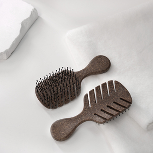 Brosse démêlante compacte OEM personnalisée en paille de blé écologique avec poils en nylon, portable pour <span class=keywords><strong>voyage</strong></span>, vente en gros - Product Image 2
