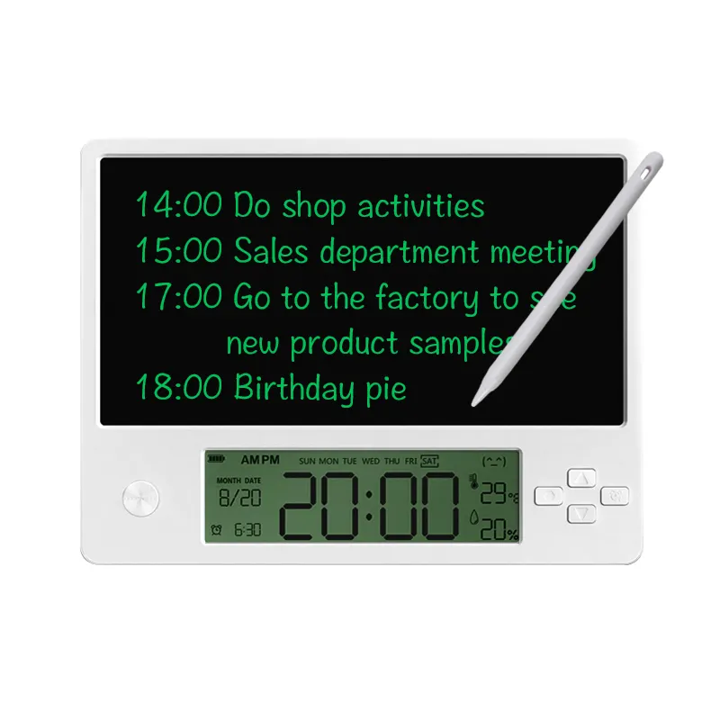 Papan Tulis Elektronik dengan Kalender Jam Alarm Papan Tulis Yang Dapat Dihapus dengan Tampilan Besar Digital Kalender Meja Pengisian Daya Usb