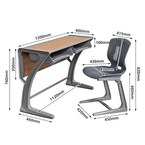 Meubles scolaires <span class=keywords><strong>en</strong></span> <span class=keywords><strong>bois</strong></span> à deux places avec cadre <span class=keywords><strong>en</strong></span> aluminium robuste pour les élèves de plus de 15 ans avec un ensemble de bureau et de chaise durable - Product Image 4