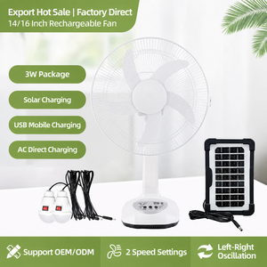 Solar Fan With Solar Panel Rechargeable 14 Inch Table Fan Dual LED <b>Bulbs</b> Portable Design For Camping Outdoor Home Emergency Use - Product Image 5
