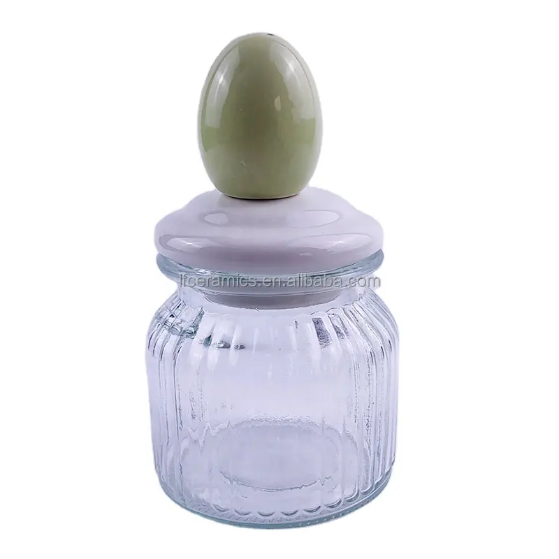 Custom Glass Jar Easter Solid Color Beige Ceramic Hens Egg Lids Airtight Covers Storage Cookies Candies Jars Kitchen Container