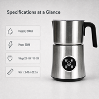 Mousseur à lait électrique MF06S-T 900 ml, à entraînement magnétique, en acier inoxydable, pour cappuccino et latte, mousse chaude et froide, usage domestique, hôtelier et commercial