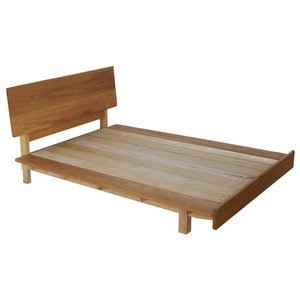 Lit double en bois massif naturel de style scandinave et japonais, en chêne rouge, cerisier et noyer noir, 1,53 m, fabriqué en Chine - Product Image 1
