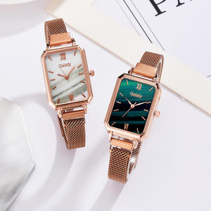 Montres pour femmes de <span class=keywords><strong>la</strong></span> marque Gaiety, montres à quartz carrées tendance pour femmes, ensemble de bracelets, cadran vert, simple, maille dorée rose, montres de luxe pour femmes - Product Image 3