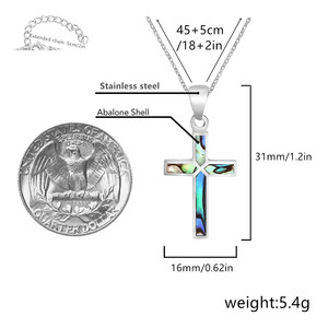 Hot Sale Women's Stainless Steel Pendant <strong>Necklace</strong> <strong>Silver</strong> Plated Cross Inlaid Abalone <strong>Shell</strong> Trendy Chain for GiftNE250039 - Product Image 5