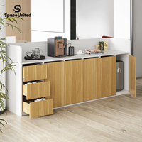 Mueble de Oficina SpaceUnited, Estación de Café, Aparador Moderno con Chapa de Madera y Cajones para Sala de Descanso