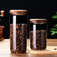 Pot à café en verre moderne avec couvercle en bois 400 ml, compatible congélateur, pour le stockage et la conservation de la fraîcheur en cuisine - Cadeau pour les amateurs de café
