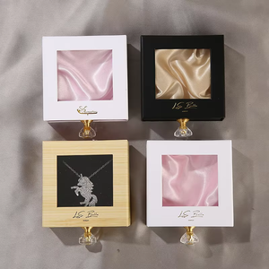 Good Quality Custom Your Own logo Paper <b>Box</b> Clear Window Simple pink White Jewelry Packaging <b>Drawer</b> <b>Box</b> with Stone Handle - Product Image 2