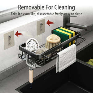 ที่จัดระเบียบอ่างล้างจานอะลูมิเนียมจากโรงงานโดยตรง แบบติดกา<span class=keywords><strong>ว</strong></span>หรือเจาะรู ชั้น<span class=keywords><strong>ว</strong></span>างเก็บของเหนือก๊อกน้ำ ถาดรองน้ำ ตะกร้าระบายน้ำ - Product Image 5