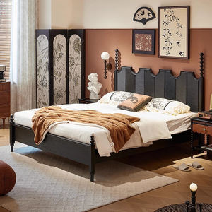 Cadre de <span class=keywords><strong>lit</strong></span> en bois massif <span class=keywords><strong>sur</strong></span> mesure pour projets hôteliers et d'appartements, tête de <span class=keywords><strong>lit</strong></span> ondulée, poteaux tournés, OEM ODM, vente en gros de meubles - Product Image 6