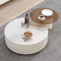 Offre Spéciale : Ensemble de Tables Basses Empilables Durables, Hauteur Réglable, Surface Effet Marbre, Base Texturée – Mobilier Moderne pour Salon